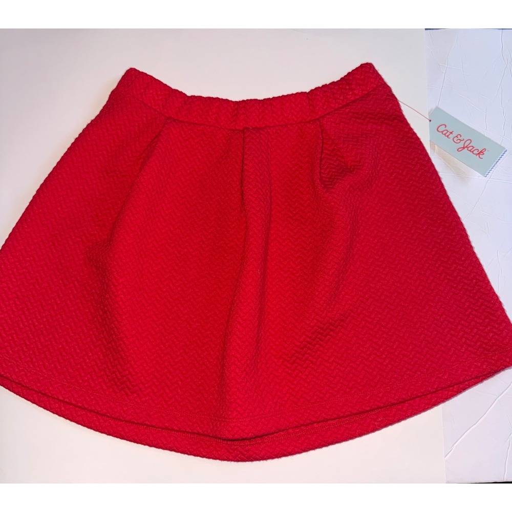 Cat & Jack Girls Wowzer Red Textured Chevron Quilted Skirt Pockets Size L 10/12